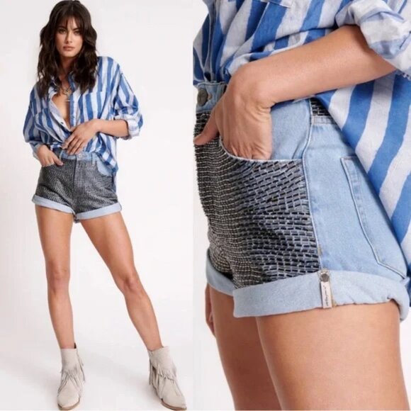 NWTOne Teaspoon Railed Sequins Bandit High Waisted Denim Festival Shorts 29